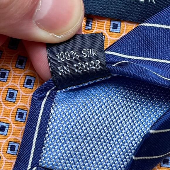 Tommy Hilfiger Polka Dot Mens Necktie Orange/Blue 100% Silk EUC - Picture 2 of 5